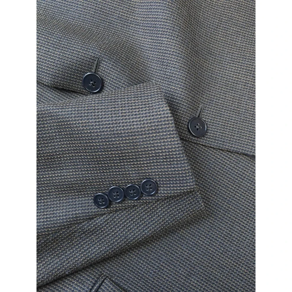 Joseph Abboud 46R Brown Blue Check Wool Silk Sport Coat Blazer 3 Button USA H605